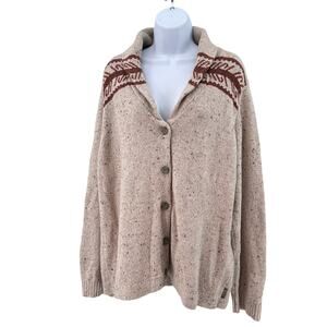 Woolrich Beige Tan Button Up Cardigan Sweater Womens XL Shawl Collar Wool Blend